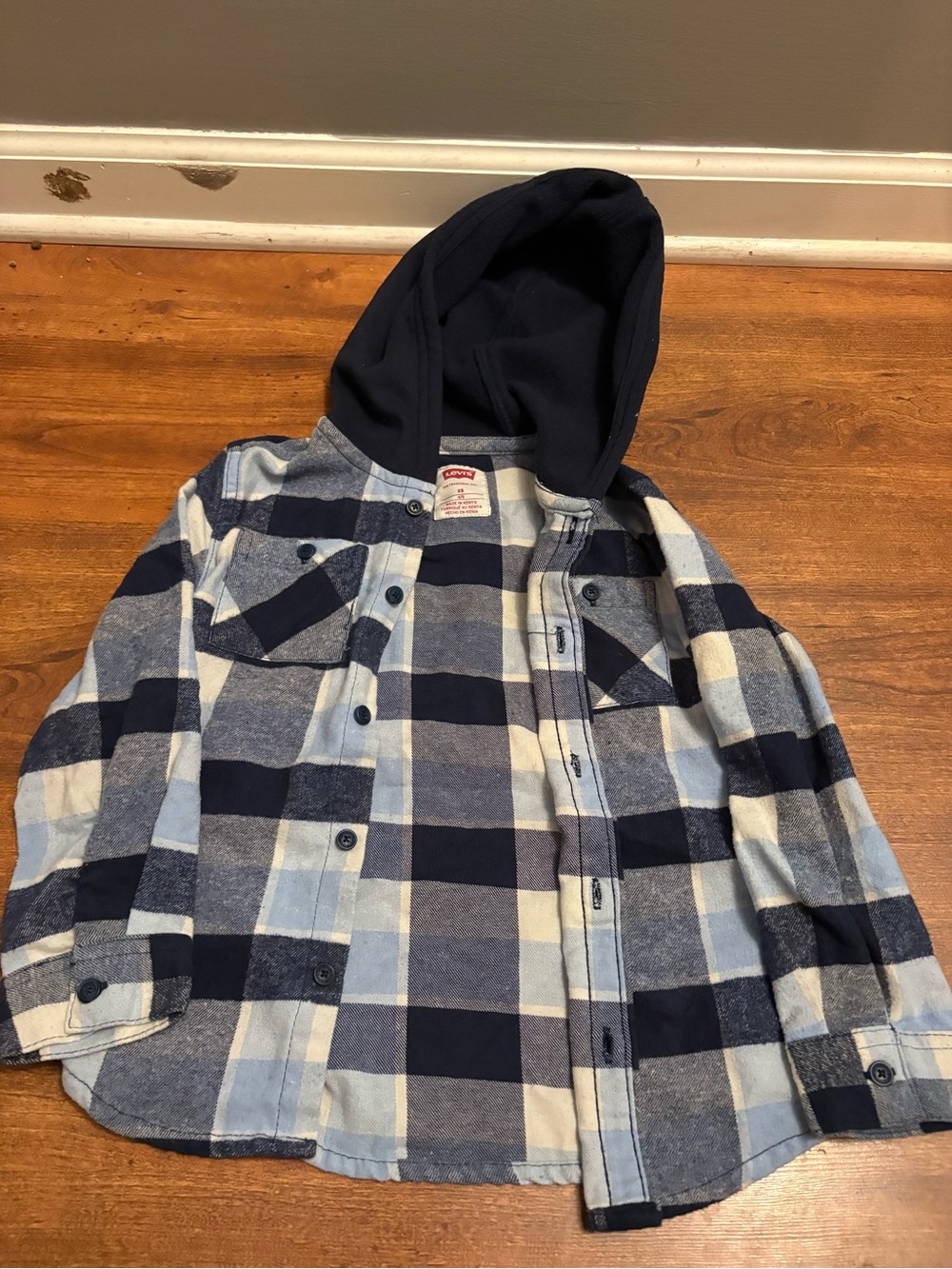 Levi's Boys Navy & Light Blue Plaid Hooded Shirt Jacket